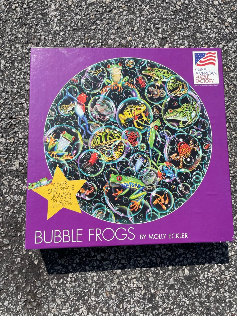 Bubble Frogs Round Jigsaw Puzzle by Great American Puzzle Factory - Purple